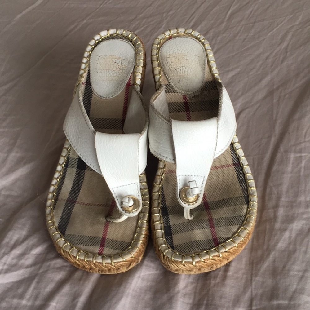 Burberry White Leather Wedges